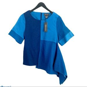 NWT Gracia asymmetric denim peplum top Small